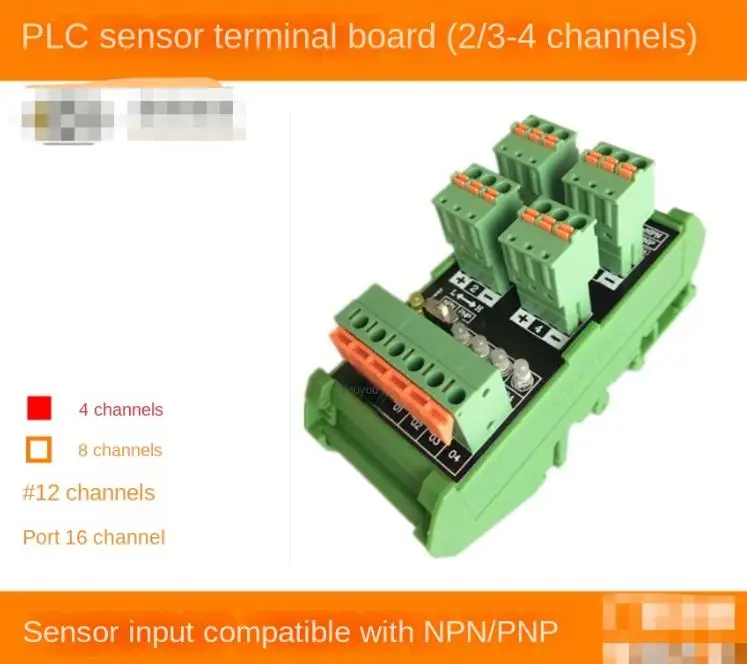 PLC Sensor Terminal Block 4-channel 2-wire 3-wire NPN/PNP Input IO Photoelectric Proximity Switch Spring Wiring