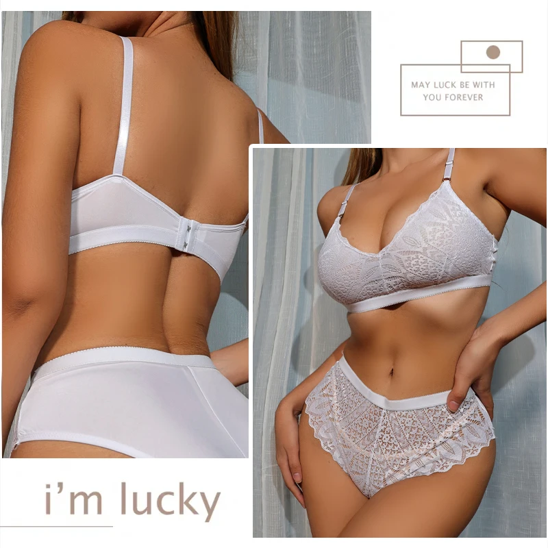 Women Sexy Lace Bra Set V-Waist Transparent Briefs & Ultra Bras Wireless Lingerie Set Female Summer Seamless Underwear Ice Silk