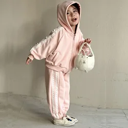 Children's Spring and Autumn Bow Set Cardigan Girls' Hooded Sweatshirt Spring New Item Baby Casual Two-piece Set