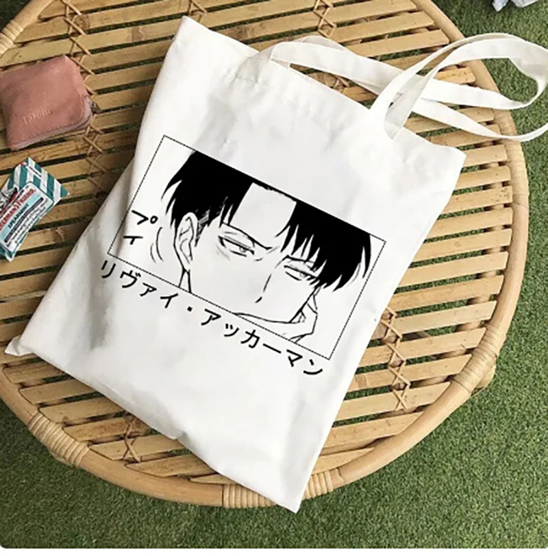 Japanese Anime Levi Attack on Titan Casual Large Capacity Shoulder Bags Shopper Canvas Harajuku  Print Handbags Cheap