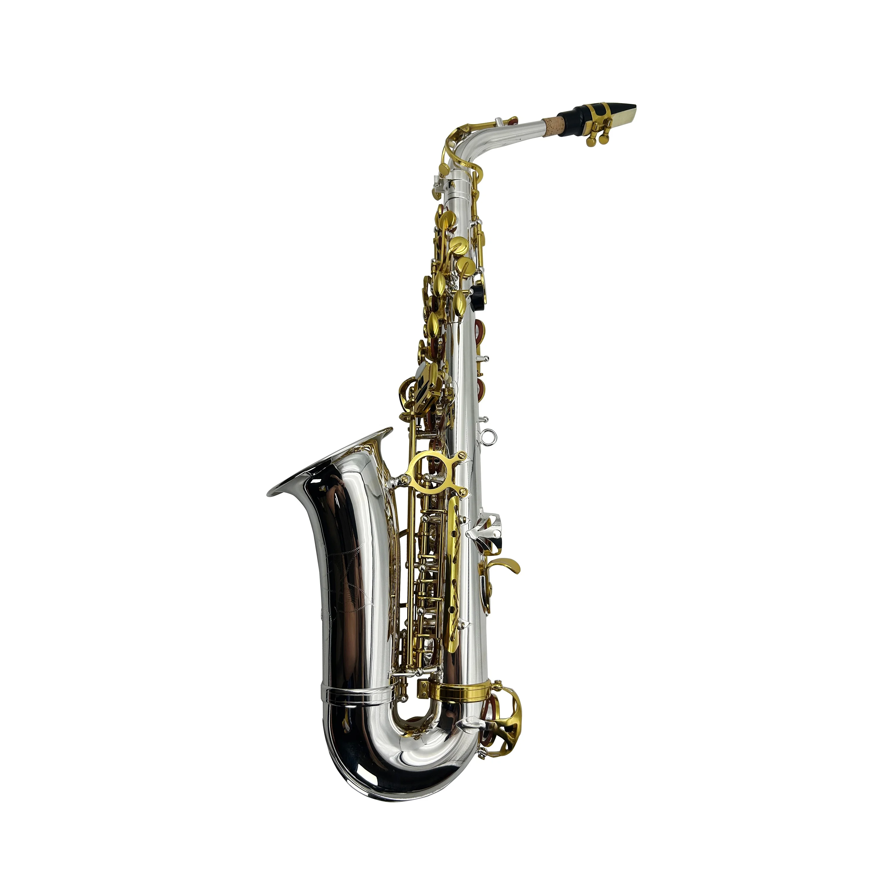 Brass Alto Saxophone EB Silver Tone Gold Keys Adjustable Foldable Wind Instrument Includes Accessories [Customization Required]