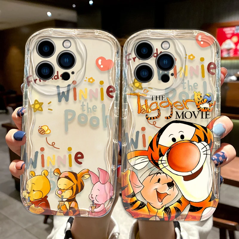 Disney Winnie and Tiger Phone case For Apple iPhone 15 14 13 12 11 Pro X XR XS Max Plus 8 7 Plus SE Wave Oil Cover