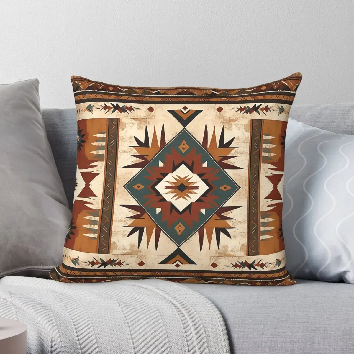 Southwest Kilim Navajo Square Pillowcase Polyester Linen Velvet Pattern Zip Decorative Pillow Case Car Cushion Case 18