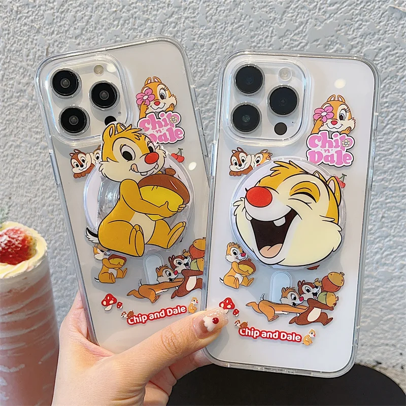 

Cute Cartoon Chip & Dale Disney Magsafe Wireless Charge Case For iPhone 13 14 15 16Pro Max Funny Chip & Dale Magnetic Holder