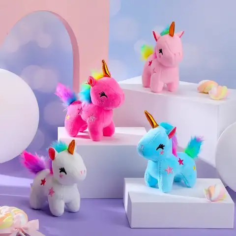 4-24pcs Mini Plush Unicorn Stuffed Animals Unicorn Party Favors Bulk Toys DIY Plush Keychain Stuffed Animal for Kids Party Favor