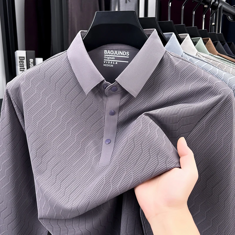 Designer-Marken-Poloshirt für Herren mit Aufdruck, Herbst-Neuheit, Lässiges Einfarbiges Langarm-Revers-T-Shirt, Luxuriöse Business-Herrenbekleidung – Detail 10