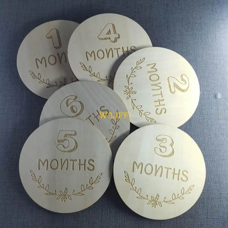 W3JF 12 قطعة بطاقات تسجيل النمو الشهري لحديثي الولادة بطاقات تذكارية خشبية للولادة دعائم التصوير