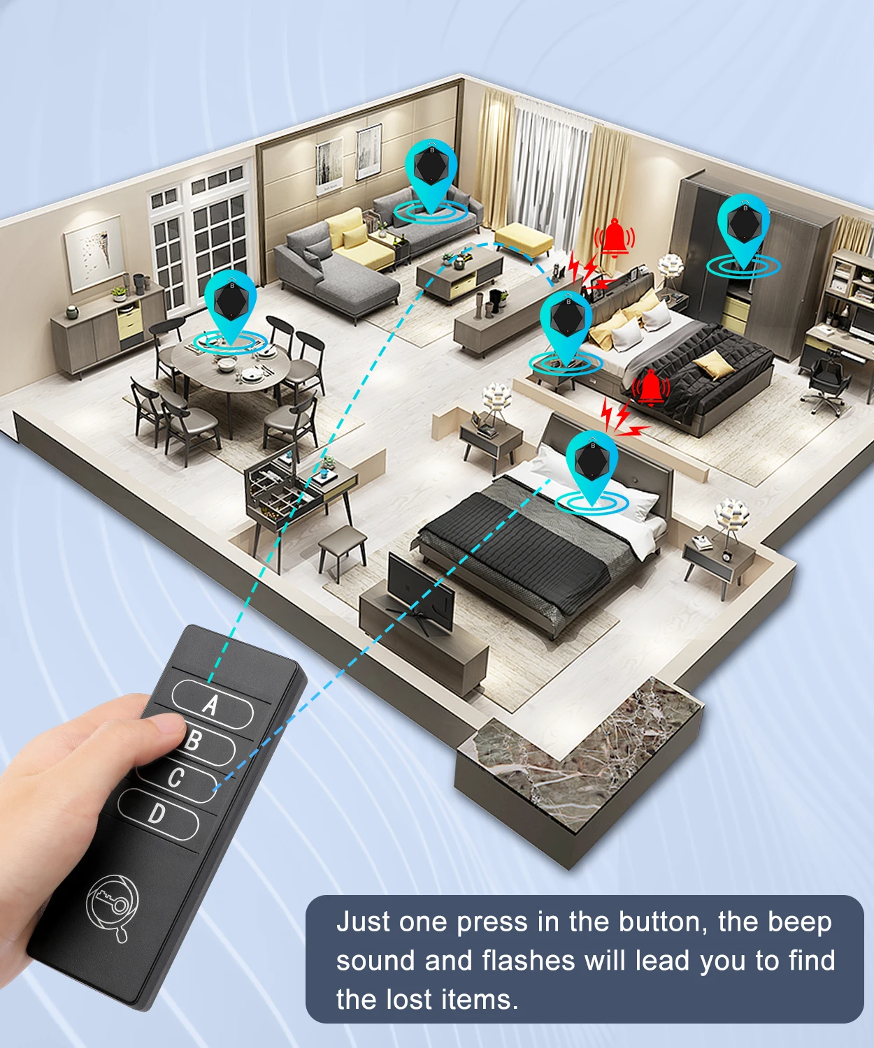 Hollarm Wireless Key Finder Remote Key Locator Phone Wallets Pet Tracker Wallet Tracker Anti-Lost Tags and Keychains 4 Receiver