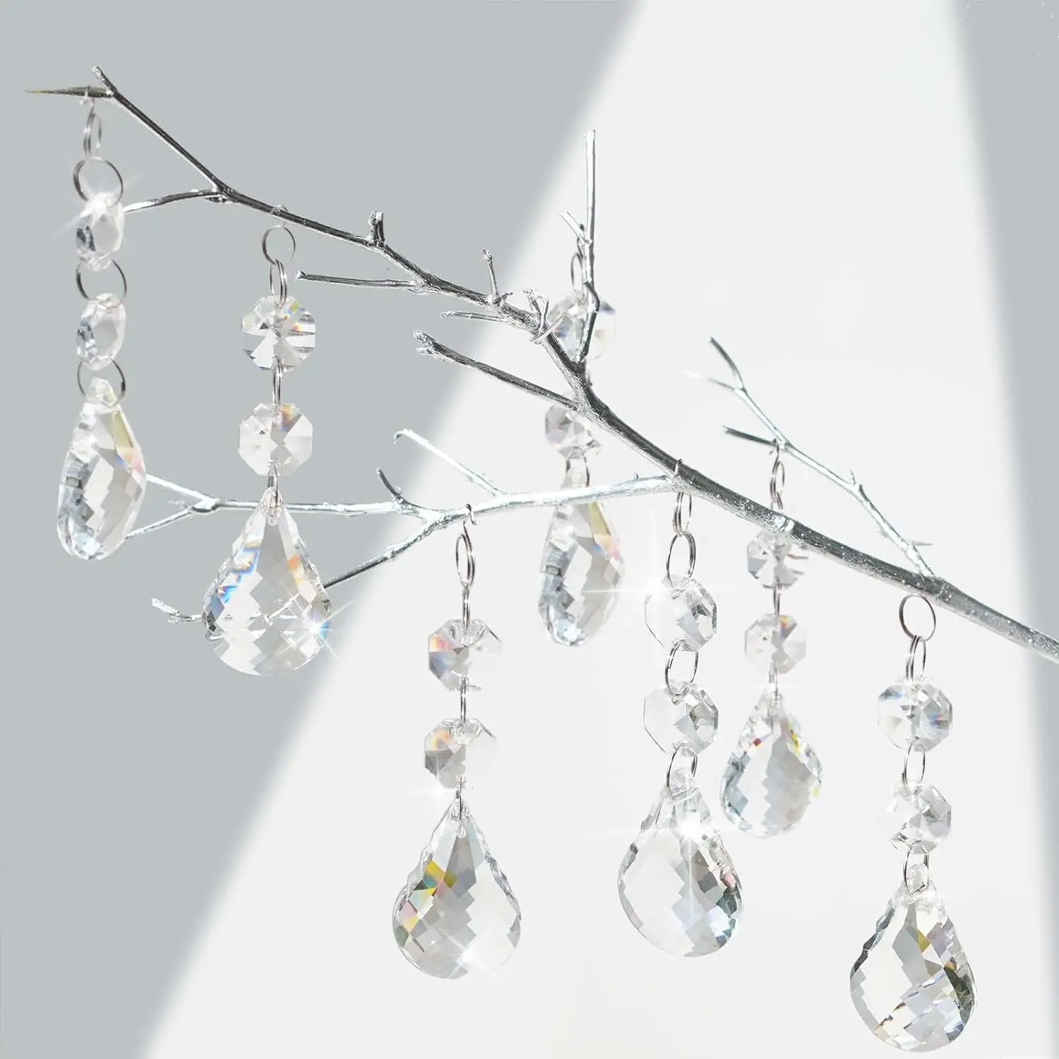 5Pcs Clear Crystal Teardrop Pendants Chandelier Prisms Replacement Parts Glass Hanging Crystals for Window Lamps Decor