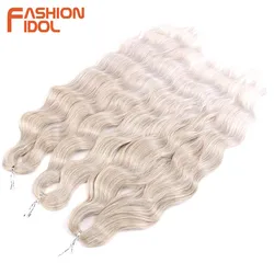 FASHION IDOL Lena Hair Synthetic Deep Wave Braiding Hair Extensions 24 Inch Water Wave Hair Crochet Braid Hair Ombre BlondeHair