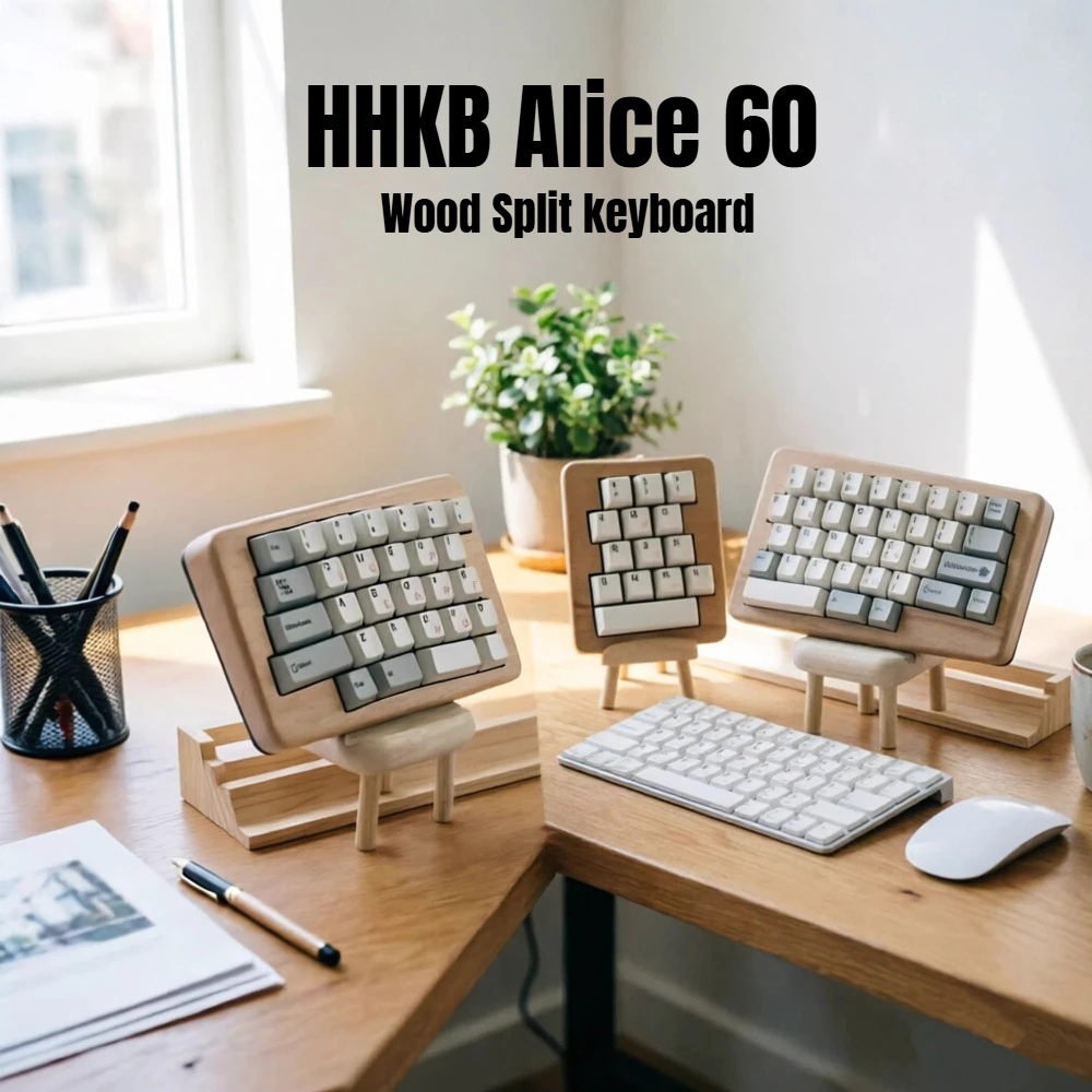 

Беспроводная клавиатура HHKB ALICE 60 из орехового дерева, кастомная, 2.4G, с горячей заменой переключателей, из бука, с 3D-печатью, цельнодеревянная игровая клавиатура