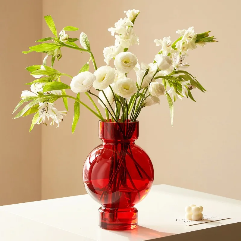 Red festive glass vase ornament hydroponic flower arrangement ornament home ornament wedding move new home