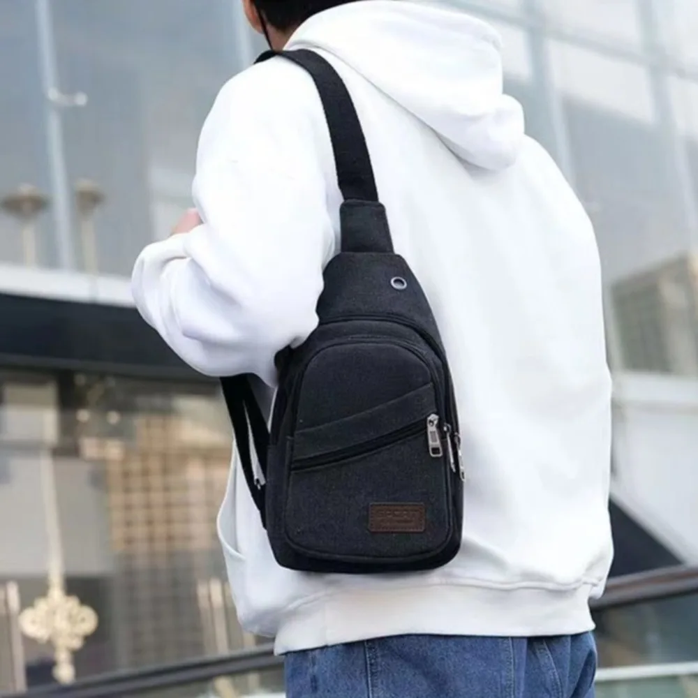 Sac de poitrine en toile de grande capacité pour hommes, sac à bandoulière solide lancé par document, sac à dos de sport multifonctionnel de style coréen pour hommes