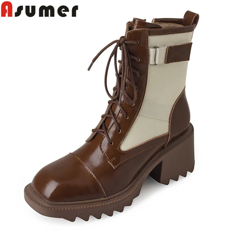 

ASUMER 2024 New Mixed Colors Ladies Ankle Boots Zipper Genuine Leather Platform Women Boots Winter Thick High Heels Shoes