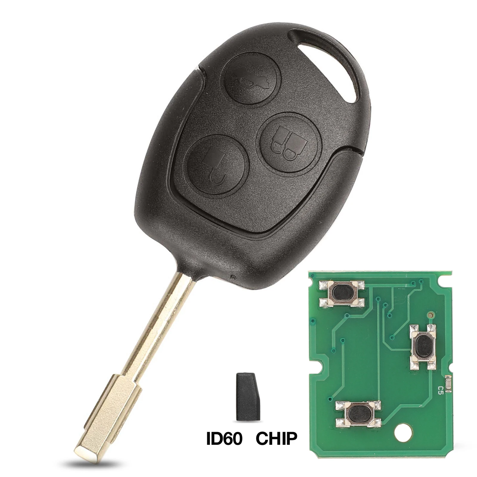 Jingyuqin 3-Tasten-Fernbedienungsschlüssel 315/433 MHz 4D60 ID63 Chip für Ford Mondeo Focus Fusion Fiesta Galaxy Transit HU101/FO21 Blade