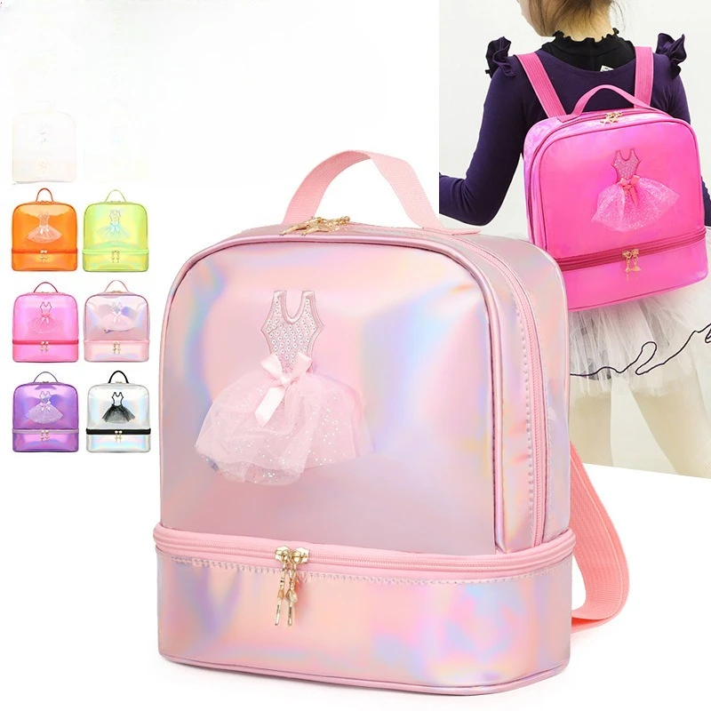 Children's dance shoulder storage bag, dance backpack, laser girl princess, cute cartoon, pvc waterproof dance schoolbag