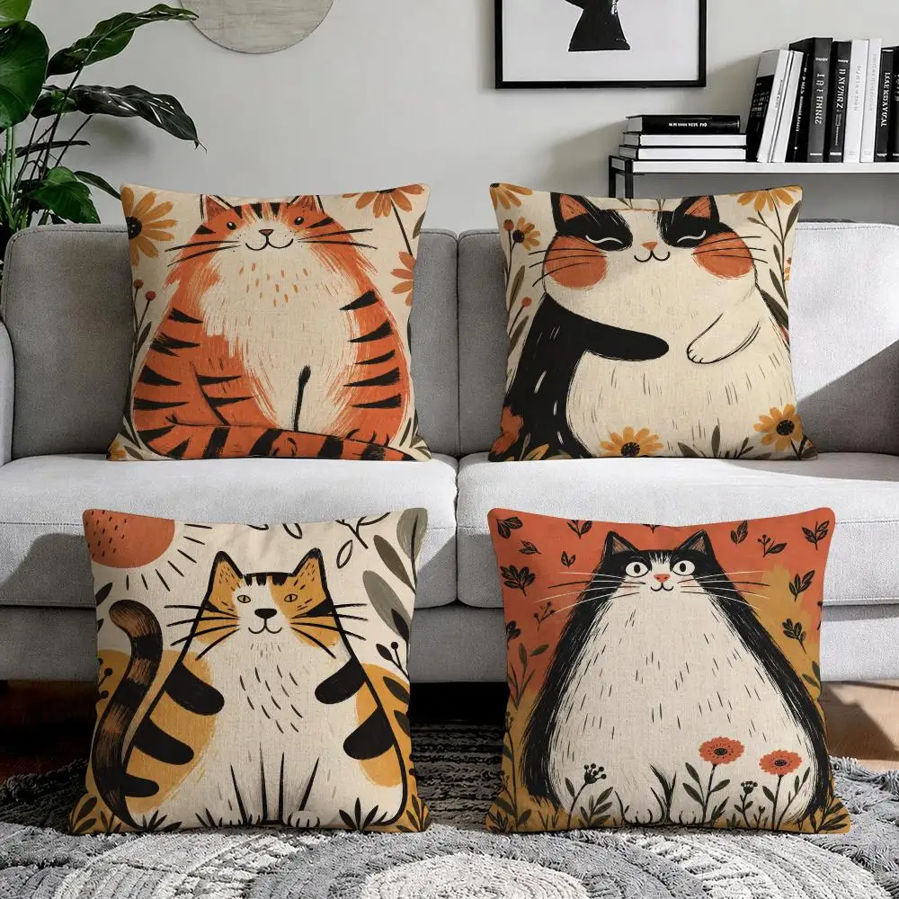 Whimsical Cat Portraits Cushion Cover Linen Throw Soft Decorative  for Bed Sofa Car Home Decor Pillowcase 45x45cm