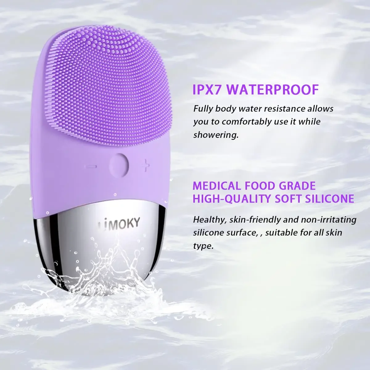 Escova elétrica facial de limpeza de silicone, dispositivo de limpeza profunda de massagem vibratória ultrassônica, recarregável por USB