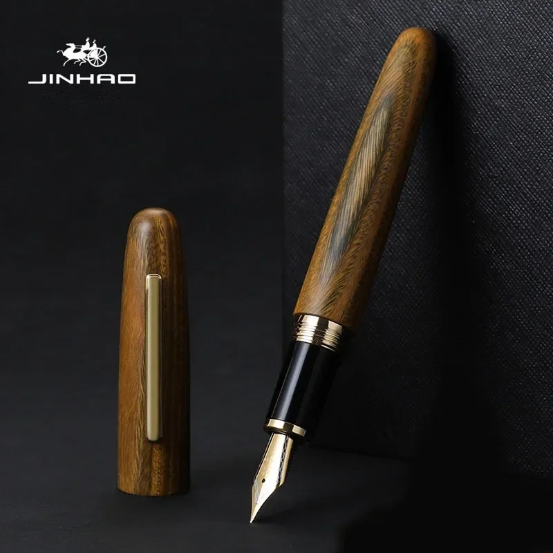 Imagem -04 - Jinhao Natural Madeira Fountain Pen com Conversor Handmade Ink Pen Material de Escritório Escolar Papelaria ef m f pk 9019 9056