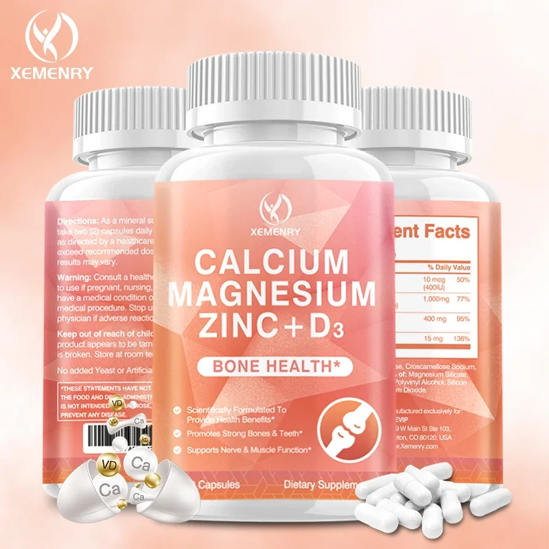 Calcium + Magnesium + Zinc + Vitamin D3 - Strengthens Bones and Muscles, Supports Nervous System Health