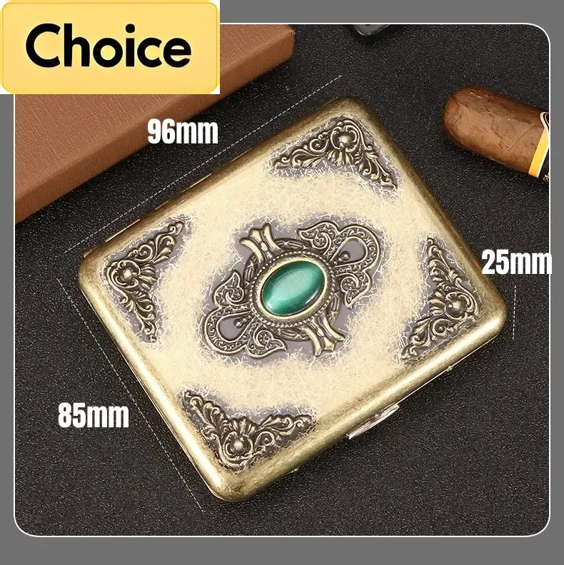 Vintage Relief jade Capacity 20pcs Cigarette Storage Case Pocket Metal Cigarettes Holder Vintage Relief Feather Men\'s Gifts Boxs