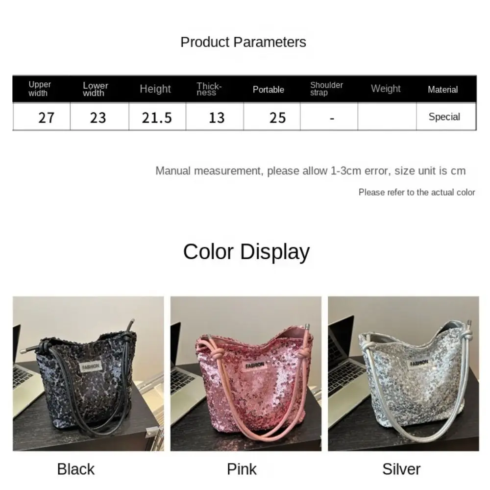 Handbag Sequins Shoulder Bags Shiny Underarm Bag Sequins Bucket Bag Crossbody Bag Messenger Bag Tote Bag Party