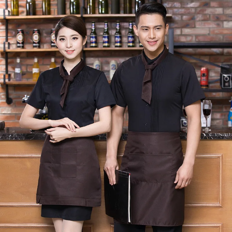 Waiter Short Sleeve Hotel Work Summer Clothes Women's Hot Pot Catering Fast Food Restaurant with Apron