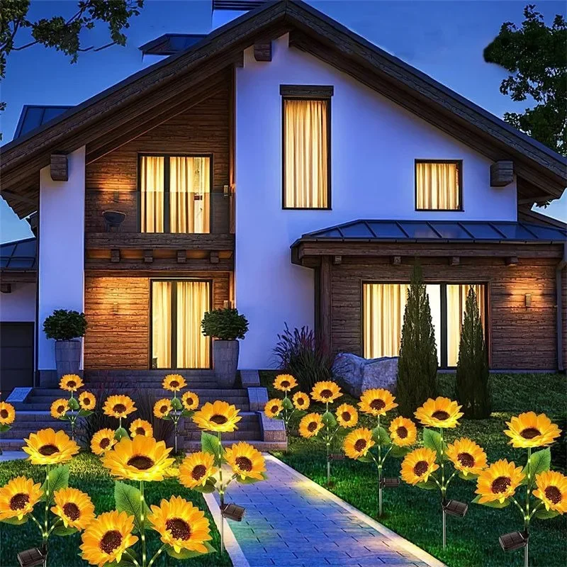 Outdoor Solar Simulation Sunflower Light 1/3 Heads Waterproof Lawn Lights Landscape Lamp For Home Decor Garden Yard Flower Light