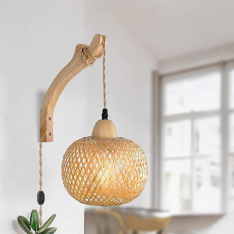 

Vintage Japanese Bamboo Dining Room Light Wooden Bedroom Farmhouse Background Wall Lighting
