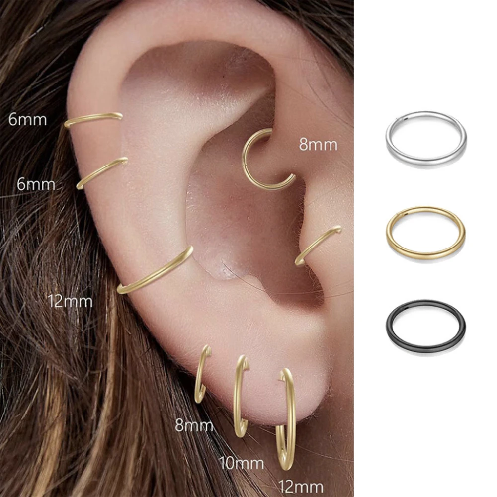 2/6PCS Seamless 316L Stainless Steel Nose Ring for Men Gold Color Hoop Earrings for Women Septum Helix Tragus Piercing Jewelry