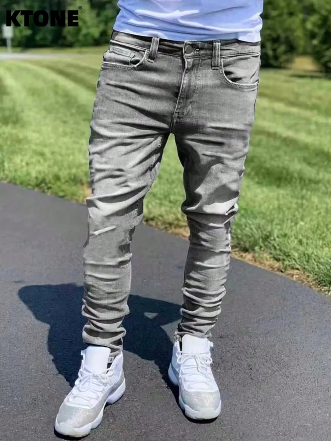 

Man's Slim Jeans Y2K Drip Light Retro Dating Style. No accessories or belts included.