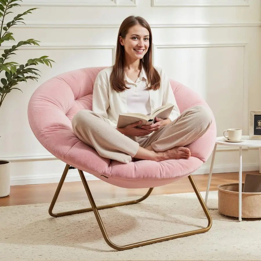 

Кресло-соусер, удобное кресло из искусственного меха для спальни, кресла-соусеры для взрослых и подростков, круглое кресло-луна со складным металлическим каркасом