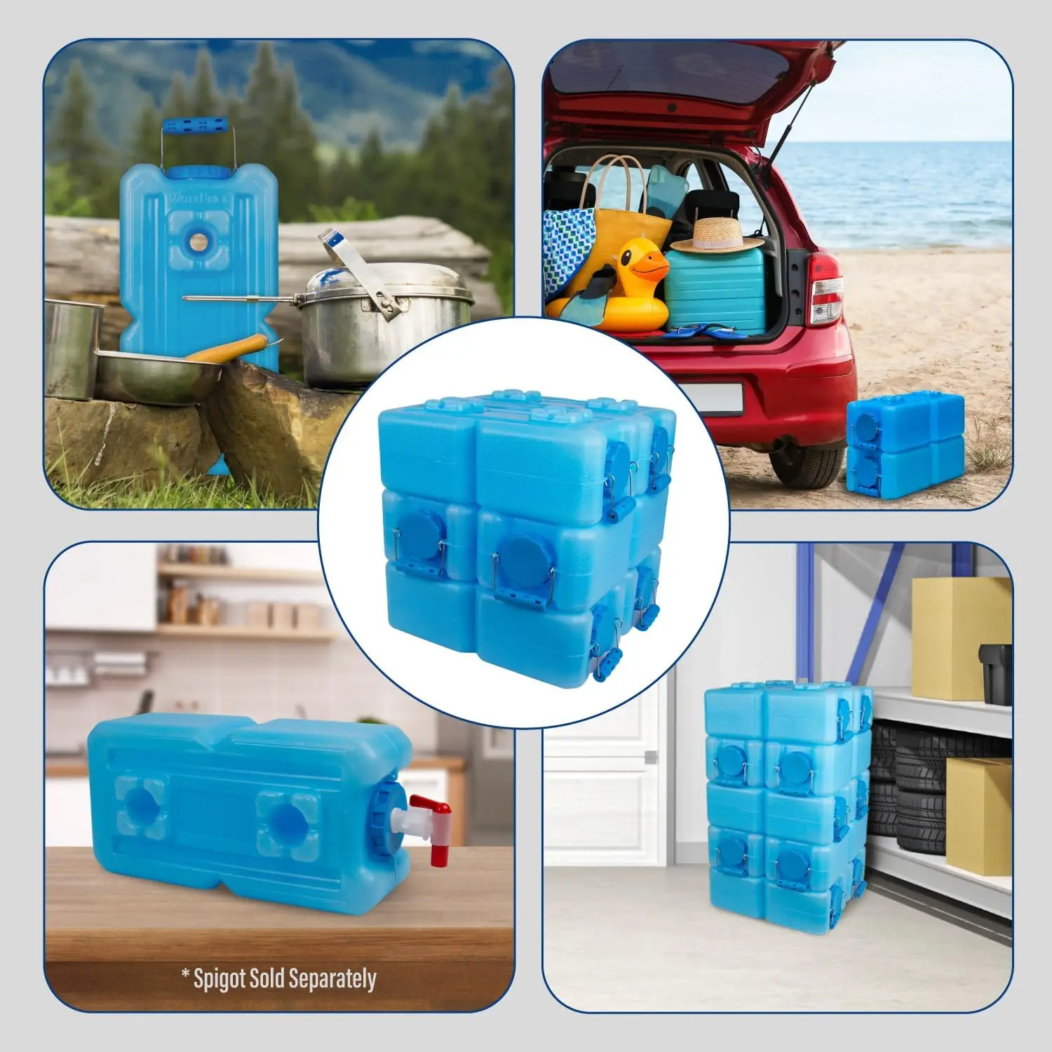 Stackable Emergency Water Storage Container Bricks, Portable Food Grade Water Storage Jugs, Heavy Duty BPA Free HDPE Plastic Reservoir Cubes, Multi Purpose Outdoor Home Camping Utility Canteen, Blue Six Pack