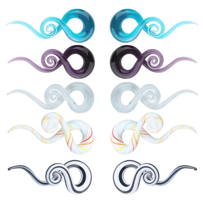2szt Szklane ręcznie robione ucho Spiral Taper Teal Teardrop Earring Gauges Expander Stretcher Flesh Tunnel Plugs Piercing Oreja Jewelry