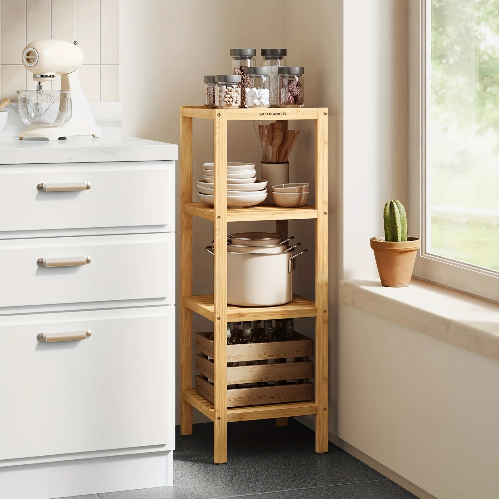 

4-Tier Shelving Unit, Multifunctional, In The Entryway, Bathroom, Living Room, Balcony, Kitchen, 13 X 13 X 38.6 Inches Storage