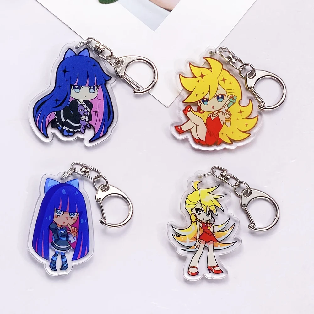 1/4Pcs Anime Panty & Stocking with Garterbelt Acrylic Keychain Accessories Bag Charm Backpack Pendant Key Ring Gifts For Friends