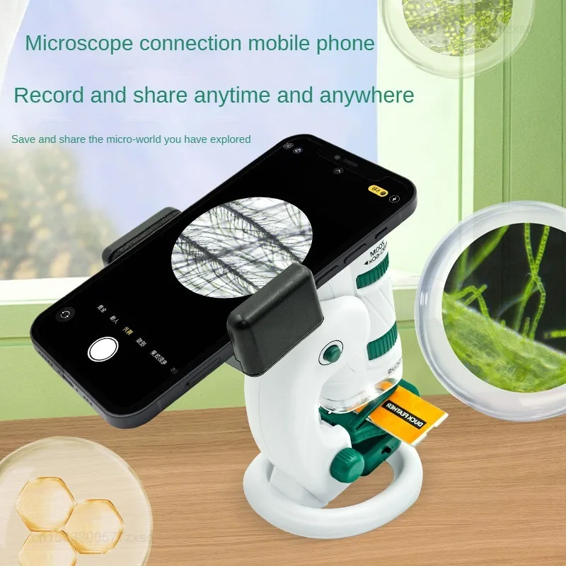   Microscope portatif 60-180x, ensemble d'expérimentation scientifique avec lumière LED, jouet de maternelle, jouets d'exploration en plein air pour enfants