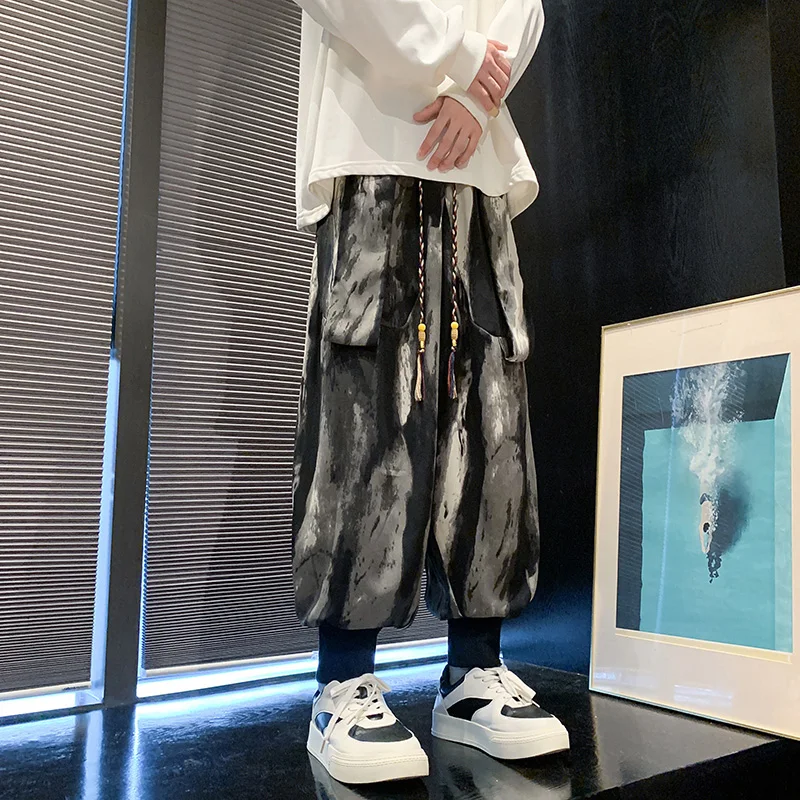 

Men's Oversize Casual Pants Water-Mark Dyed Loose Long Trousers Spring Autumn Harlan Pants Lantern Pants Breathable Waist