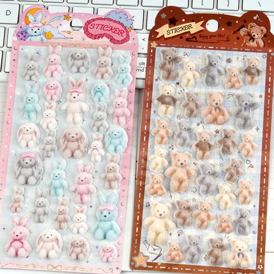

Creative Flocking Animals Rabbit Bear Unicorn 3D Relief Stickers Scrapbooking Diy Stationery Sticker Cute School Supplies Gift