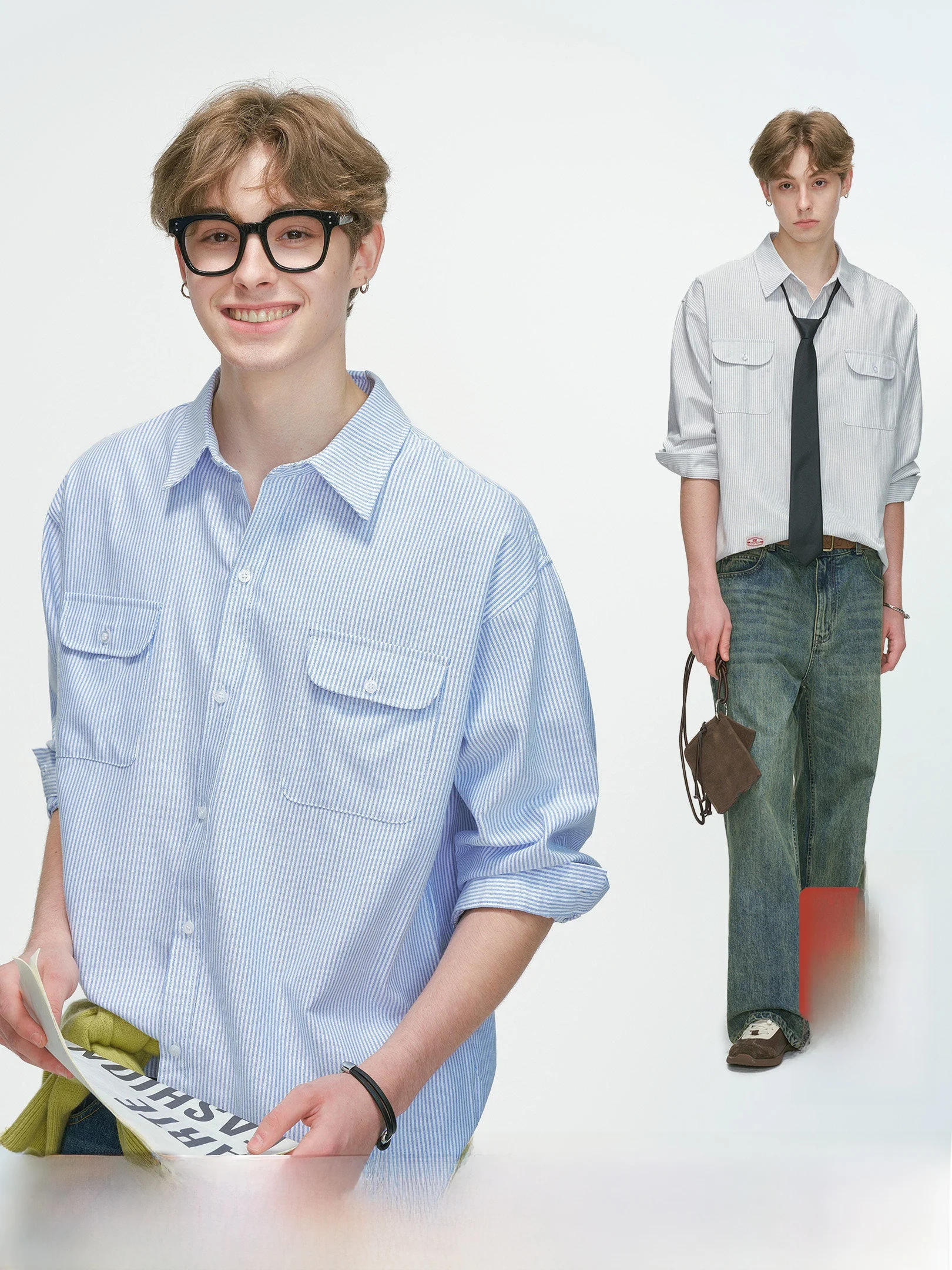 American Style Long Sleeve Blue Stripes Casual Shirt for Men Autumn Leisure Workwear Cotton Polyester Blend Button up