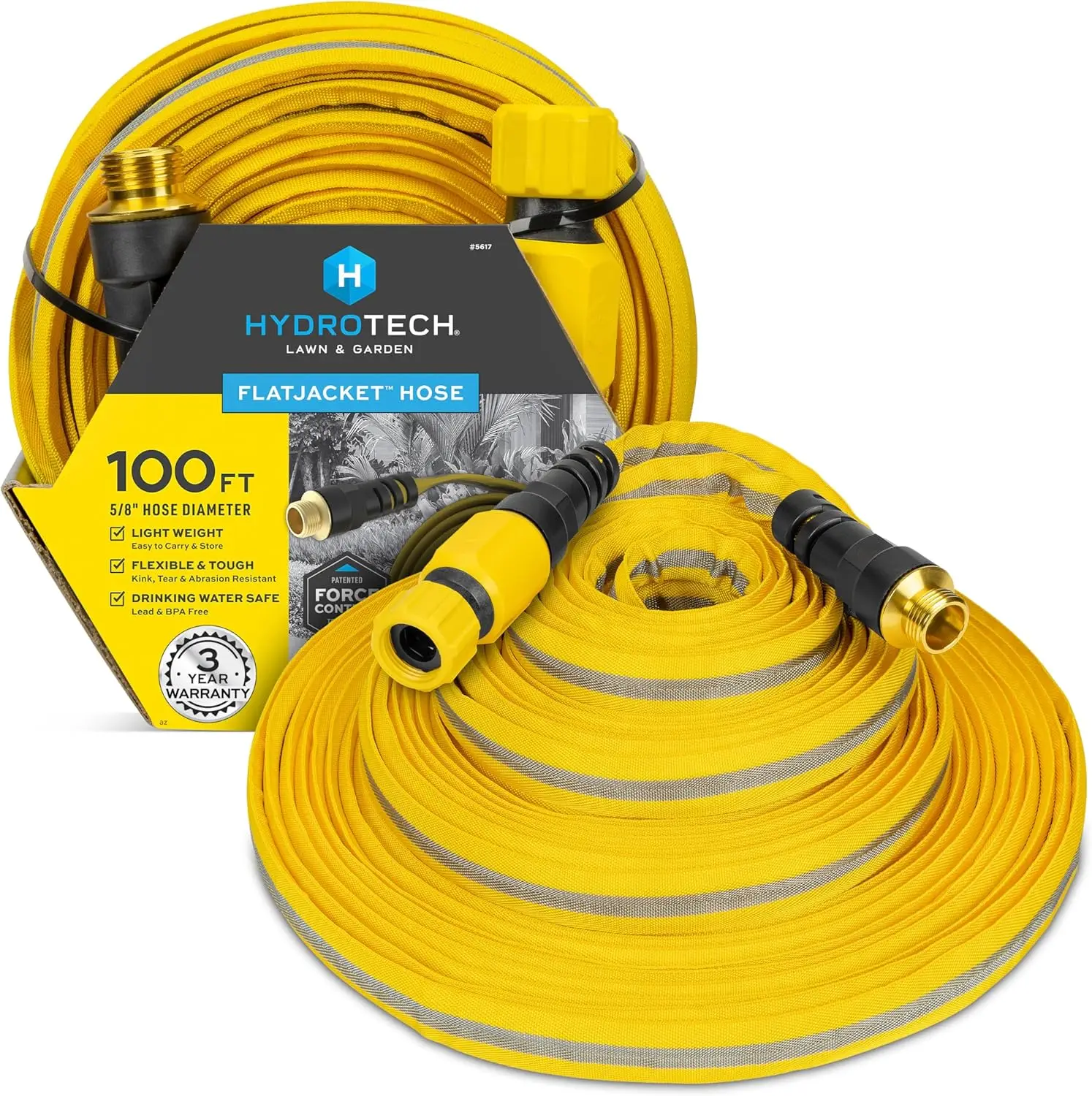 

5/8" 100 ft Flexible Garden Hose with Force Control Technology - Kink-Free, Lightweight for Lawn, Car Washing