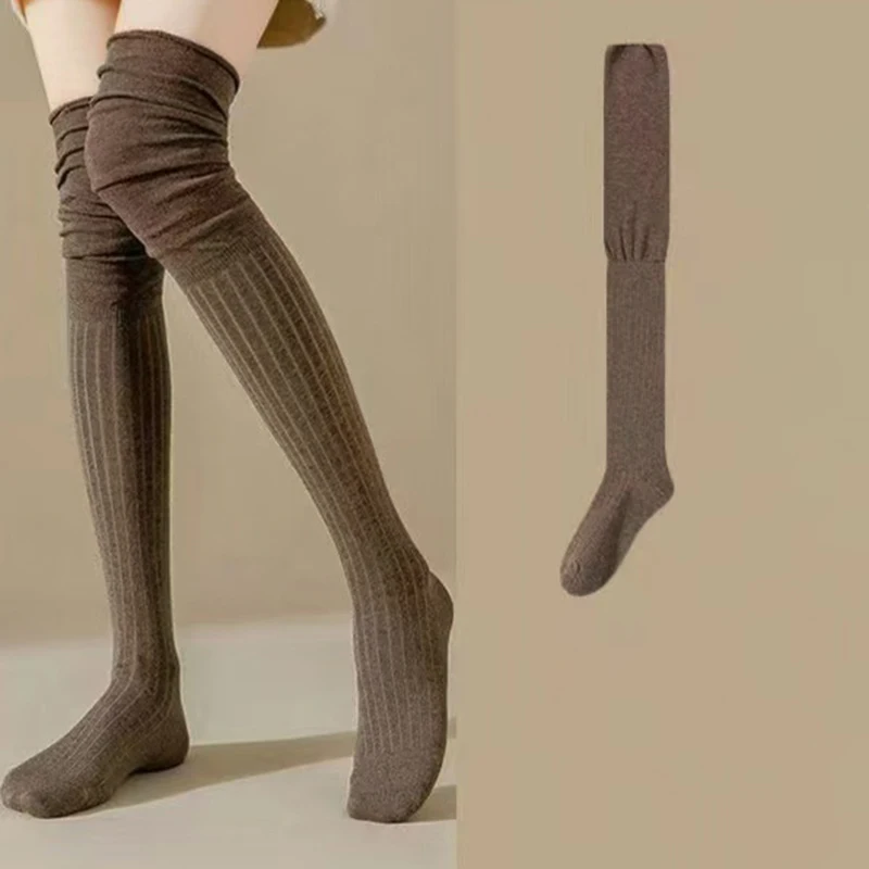 1/4 Paar Damen-Socken, einfarbig, gestreift, kniehohe Stiefel, hohe Elastizität, atmungsaktiv, Komfort, ganzjährig, lässig, lange Socken – Detail 9