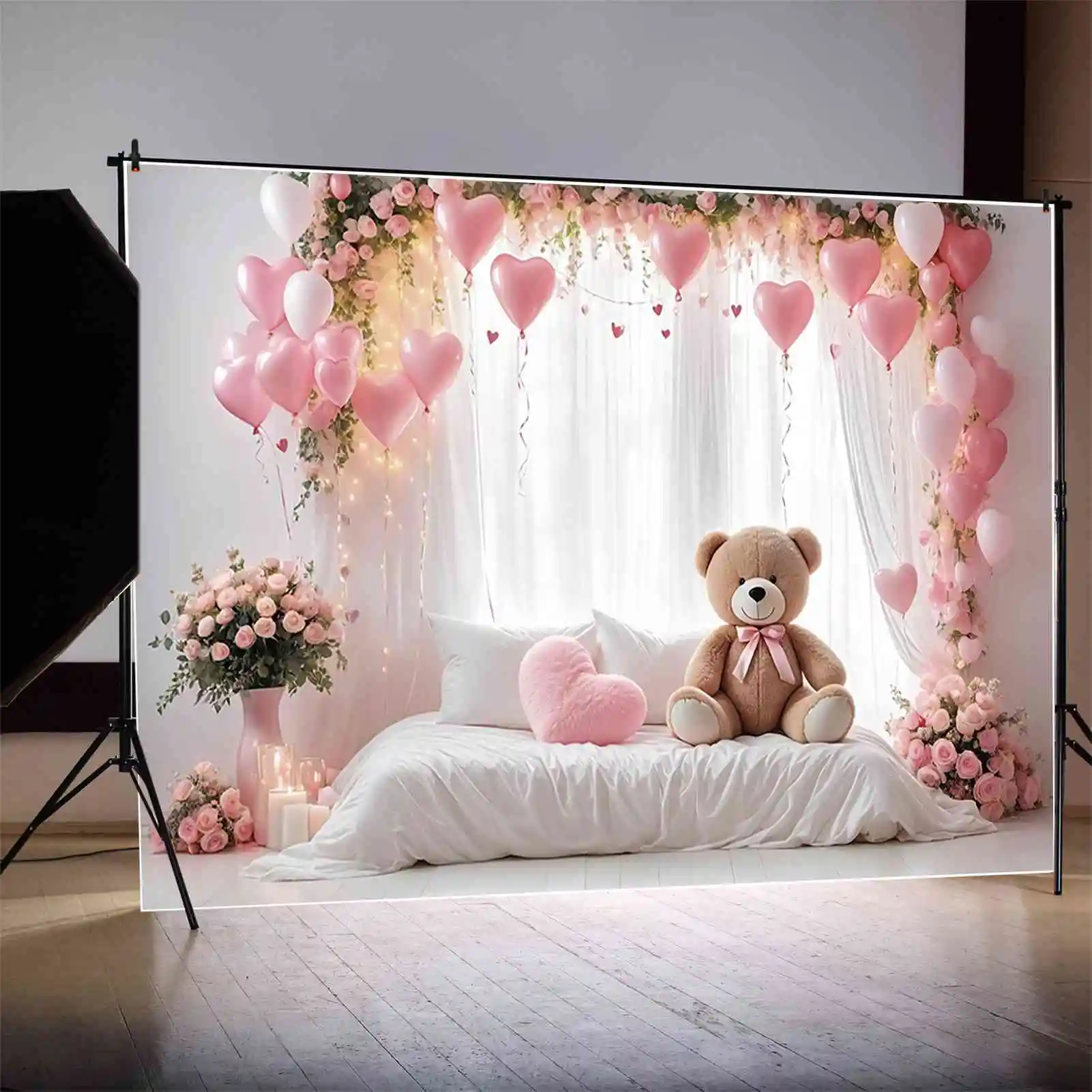 Lua. QG-Urso de pelúcia Fotografia Cenário, Fotografia Fundos, Quarto Rosa, Festa do Bebê, Decoração Photocall, Estúdio Photobooth Props