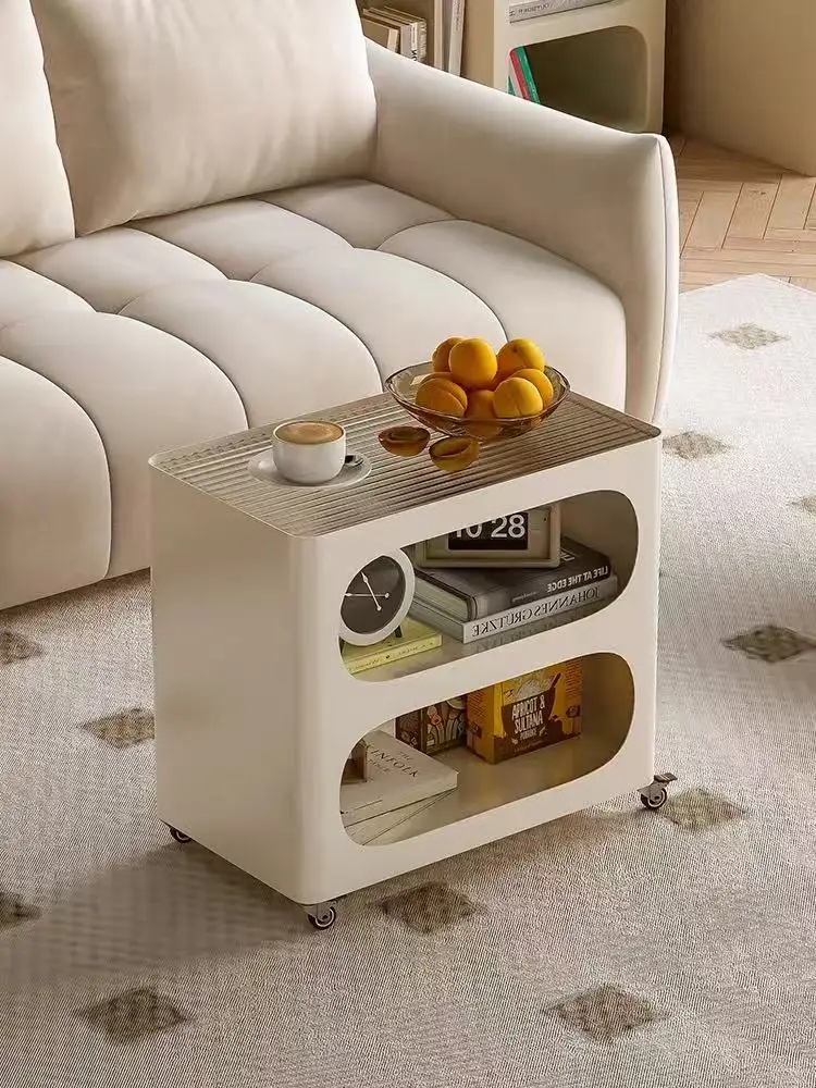 #Movable Side Table with Wheels, 3-Tier Tempered Glass Rolling Coffee Cart for Living Room