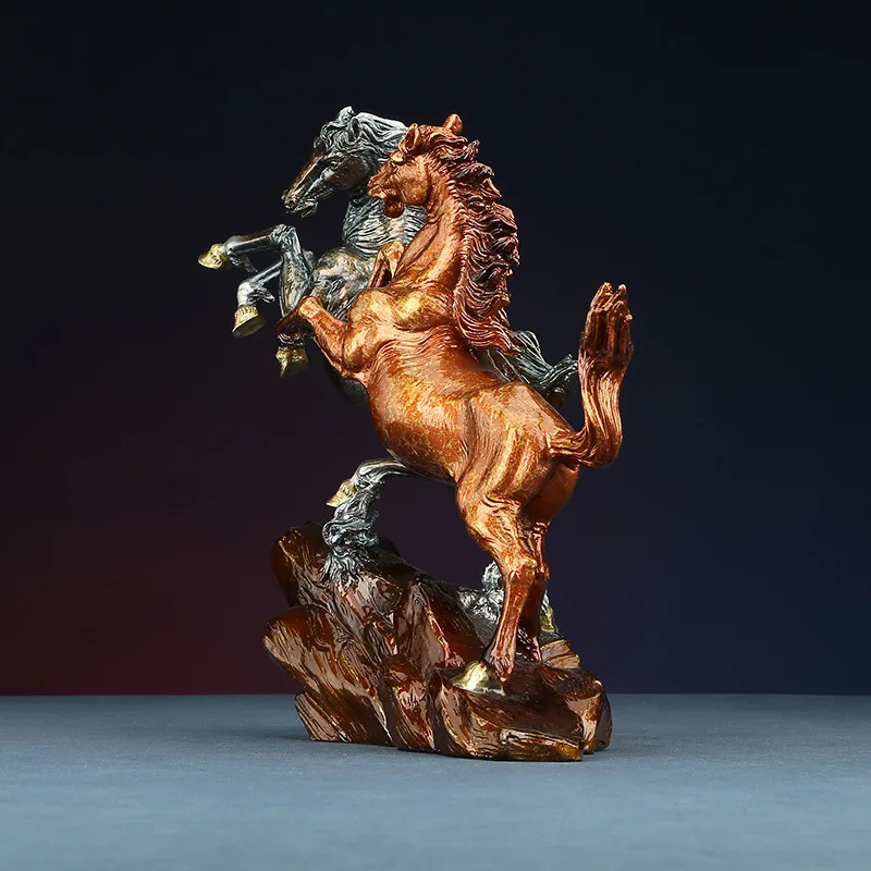 30cm Copper Brass Double horse statue Zodiac horse desk decor living room decoration Lucky gift large size