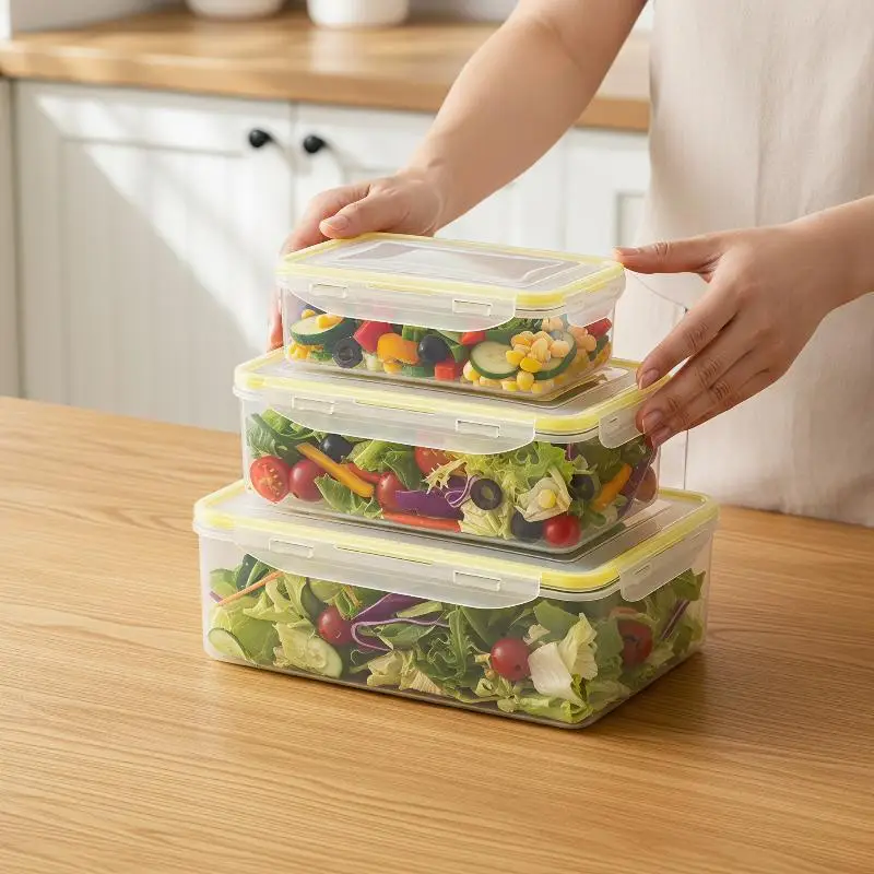 1/4 PCS BPA Free Food Grade Plastic Food Storage Containers Airtight Leak Proof Lids Microwave Freezer Safe For Meal Prep Picnic