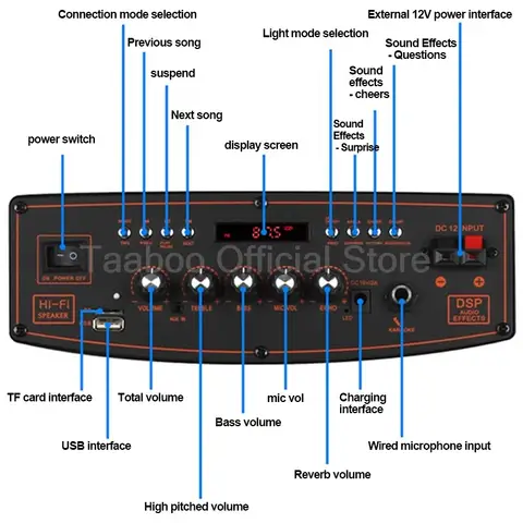 5.0 블루투스 스피커 12인치 스피커 풀로드 5색 LED 라우드스피커 무선 2 마이크 리모컨 포함 카라오케 야외용