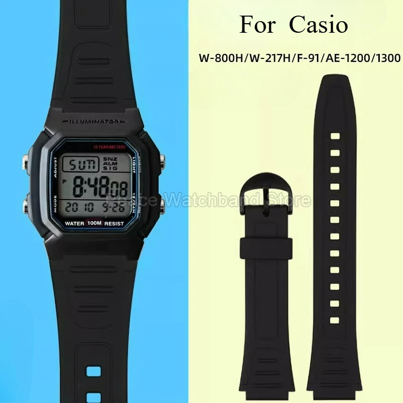 ​​Black Premium Resin Watch Band with Convex Connector 18mm for Casio AW-82 F-84 W-217H/F-94W Models Impact-Resistance​​ Strap