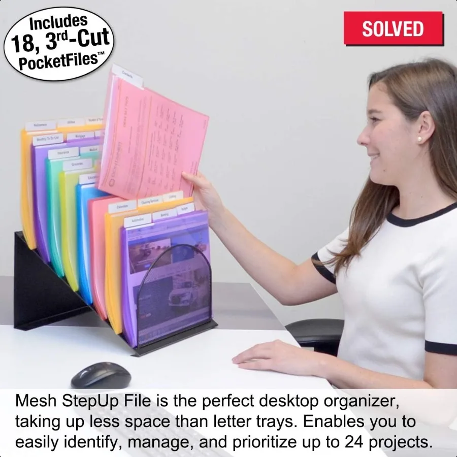 Ultimate Office 8-секционный наклонный настольный органайзер с черной проволочной сеткой высокой емкости StepUp, сортировщик файлов, в комплект входит 18 3-й вырез P