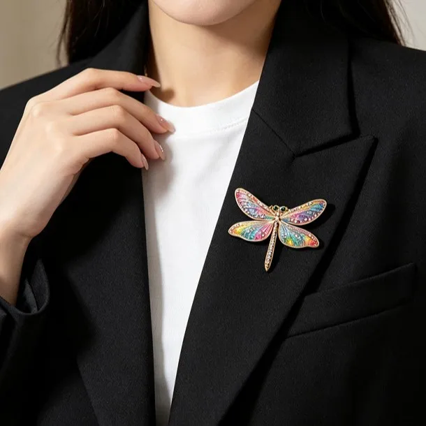 Cross Border New Niche Pin Accessories, Dragonfly Brooch For Women, Light Luxury High-end Water Diamond Insect Collar Pin
